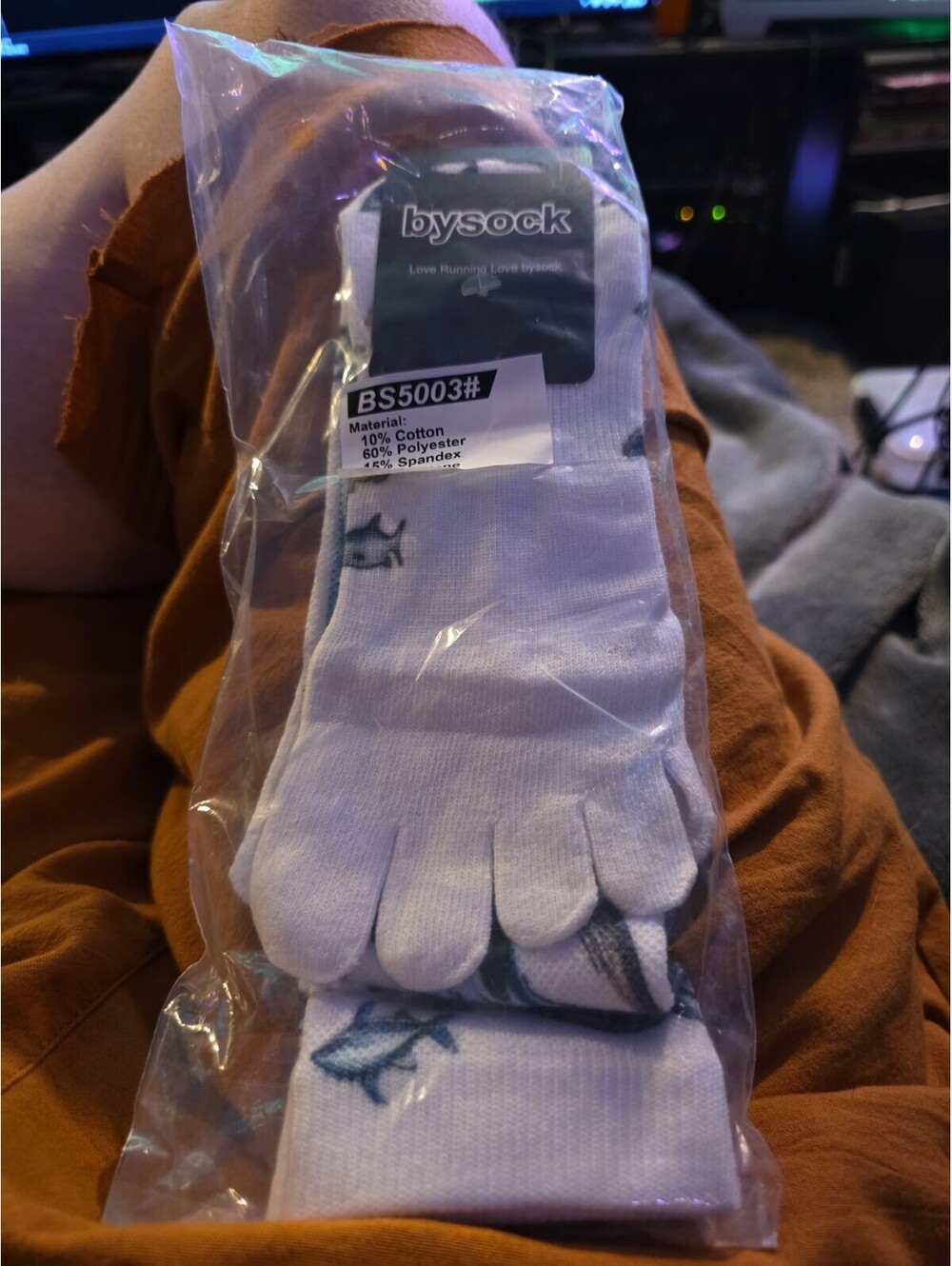 BYSOCK 'Love Running' Unisex Running Toe Socks White With Fish NWT